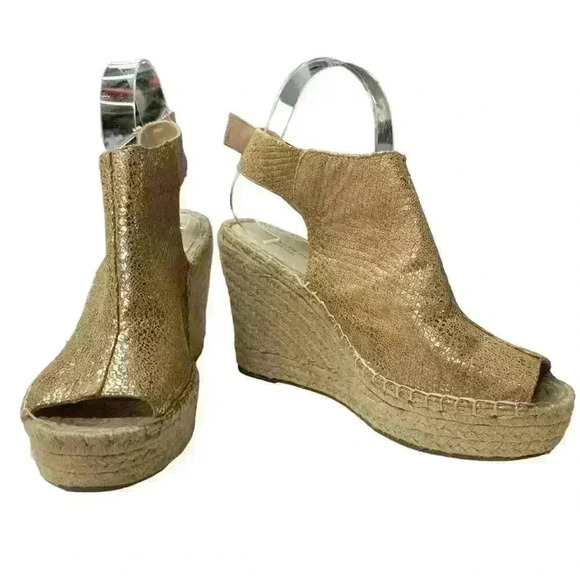Kenneth Cole New York Olivia Wedge Sandal 3” Jute Heel Buckle Strap Peep Toe 9 - Picture 2 of 10